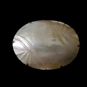 Antique Hand Carved Mother of Pearl Gold Tone Brooch C Clasp Pin Vintage